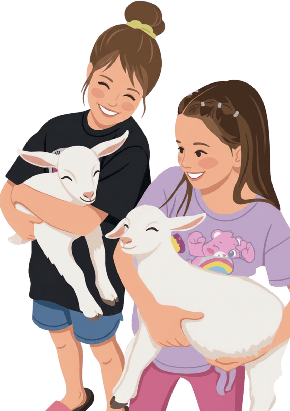 Children holding baby goats
